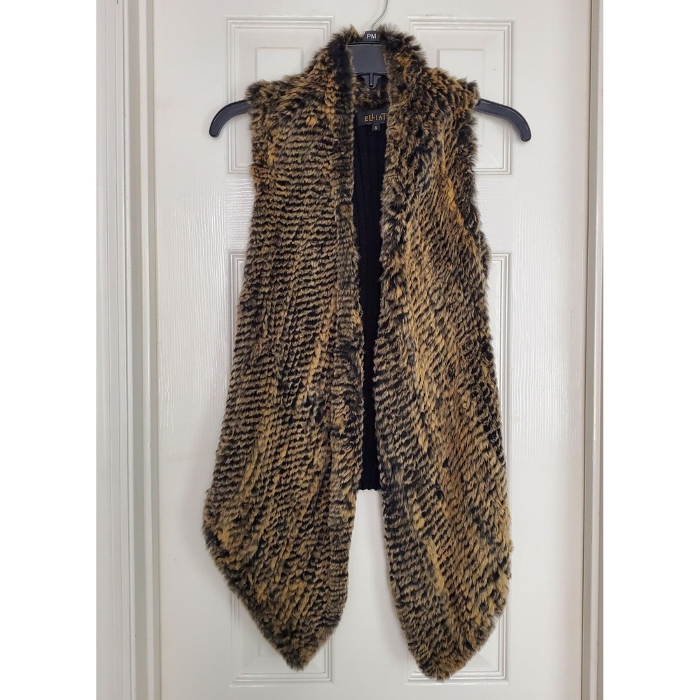 Elliatt Rabbit Fur Ribbed Knit Open Front Vest Small - Picture 1 of 7